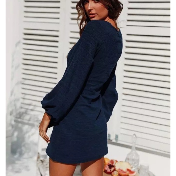 (Last 1) Spring fashion dress with front tie/navy - Picture 3 of 5